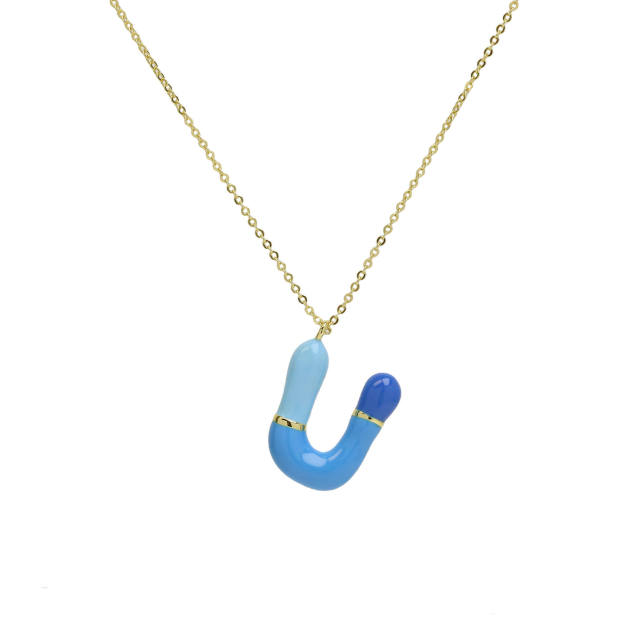 Spring summer enamel bubble initial letter charm copper material necklace