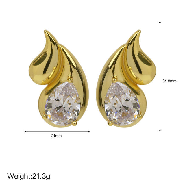 Hot sale 18KG Copper cubic zircon waterdrop shape studs earrings
