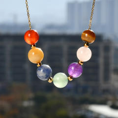 Natural stone beaded stainless steel chain necklace