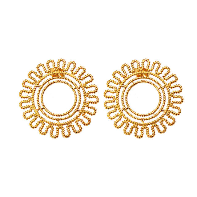 18KG hollow sunflower stainless steel studs earrings collection