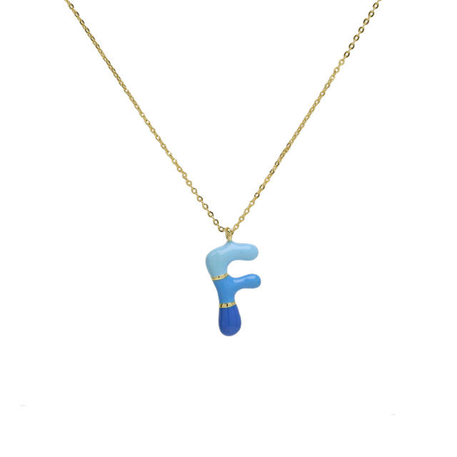 Spring summer enamel bubble initial letter charm copper material necklace