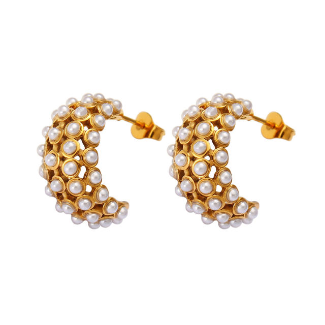 Elegant pearl beaded ball bead stainless steel studs earrings collection