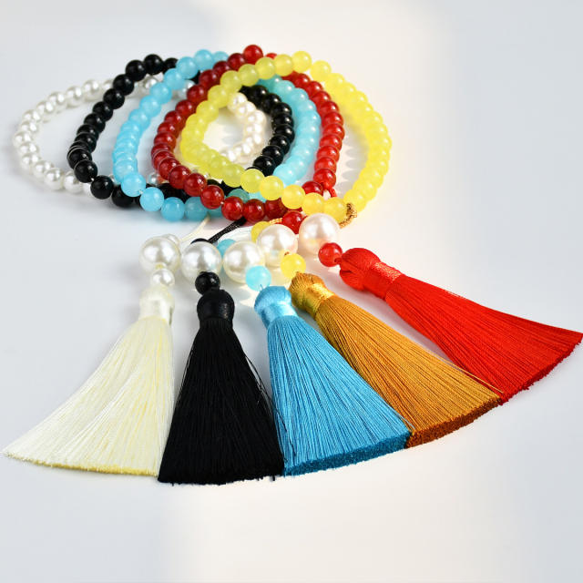 33pcs colorful beaded tassel rosary bracelet