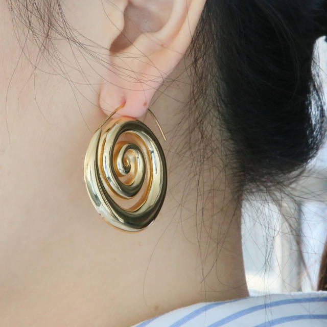 18KG copper geometric chunky sprial shape women earrings