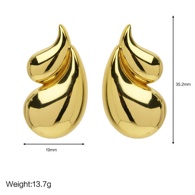 18KG chunky waterdrop gold plated copper studs earrings