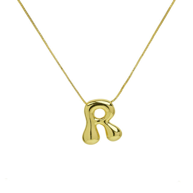 Hot sale chunky bubble initial letter pendant copper necklace