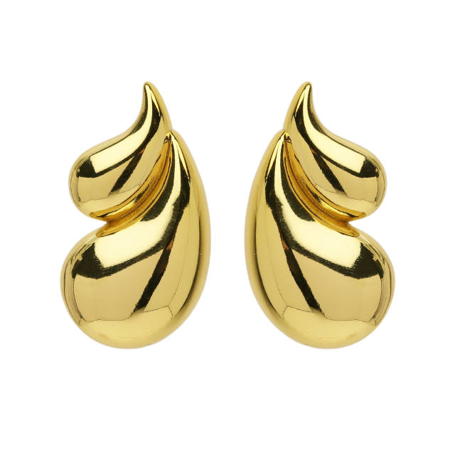 18KG chunky waterdrop gold plated copper studs earrings