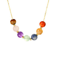 Natural stone beaded stainless steel chain necklace