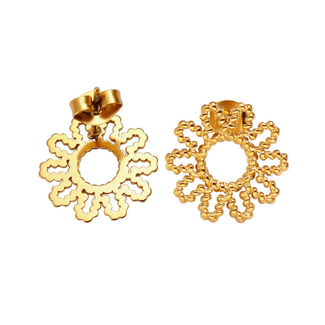18KG hollow sunflower stainless steel studs earrings collection