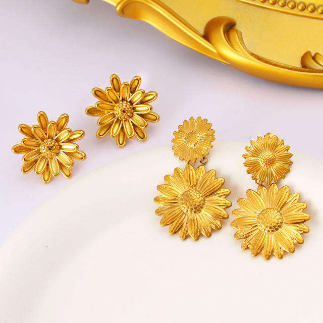 Unique hollow flower daisy stainless steel earrings collection