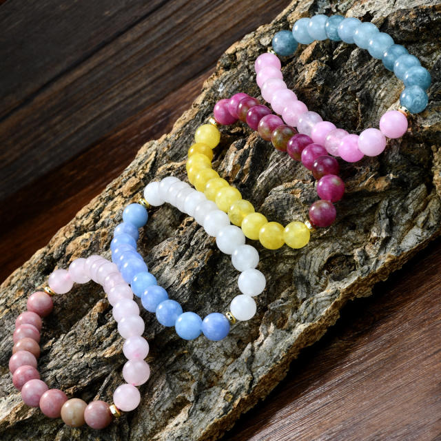 Spring summer creative color mixing natural stone beaded bracelet
