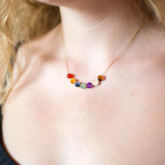 Natural stone beaded stainless steel chain necklace