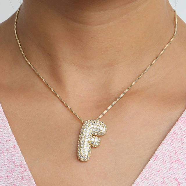 Chunky diamond bubble initial letter charm copper necklace