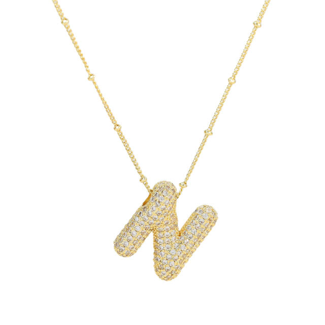 Chunky diamond initial letter pendant gold plated copper necklace bubble necklace