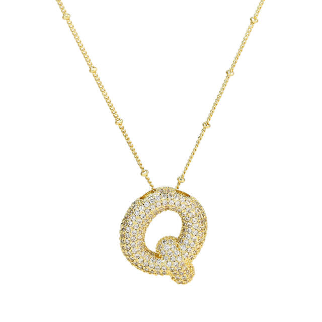 Chunky diamond initial letter pendant gold plated copper necklace bubble necklace