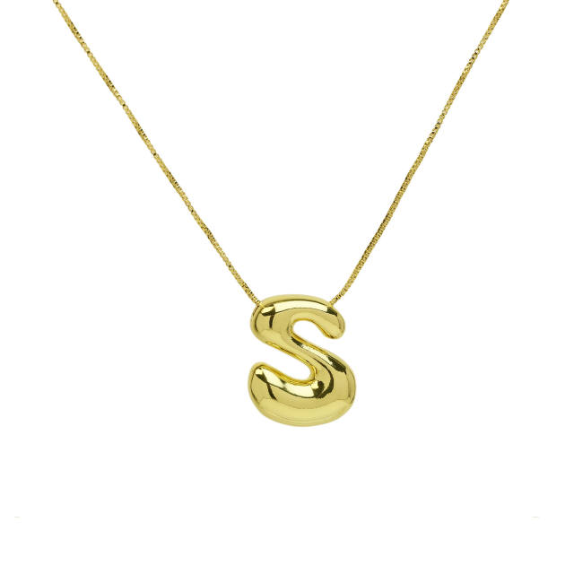 Hot sale chunky bubble initial letter pendant copper necklace