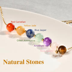 Natural stone beaded stainless steel chain necklace