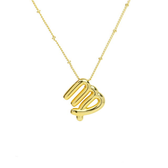 Chunky zodiac charm gold plated copper pendant necklace bubble necklace