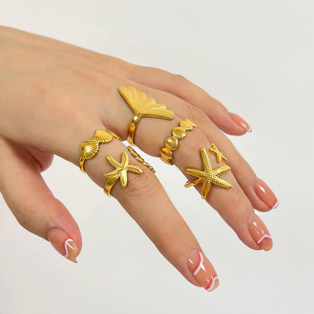 Creative ocean series starfish stainless steel finger rings collection