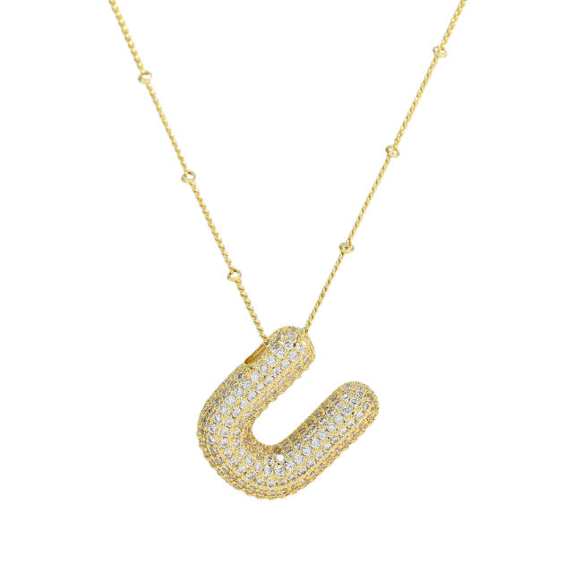 Chunky diamond initial letter pendant gold plated copper necklace bubble necklace