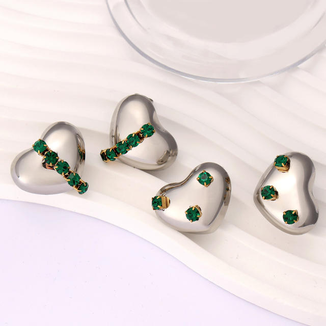 Chunky heart emerald statement stainless steel earrings