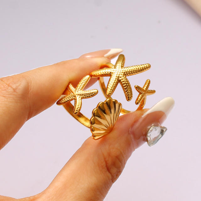 Creative ocean series starfish stainless steel finger rings collection