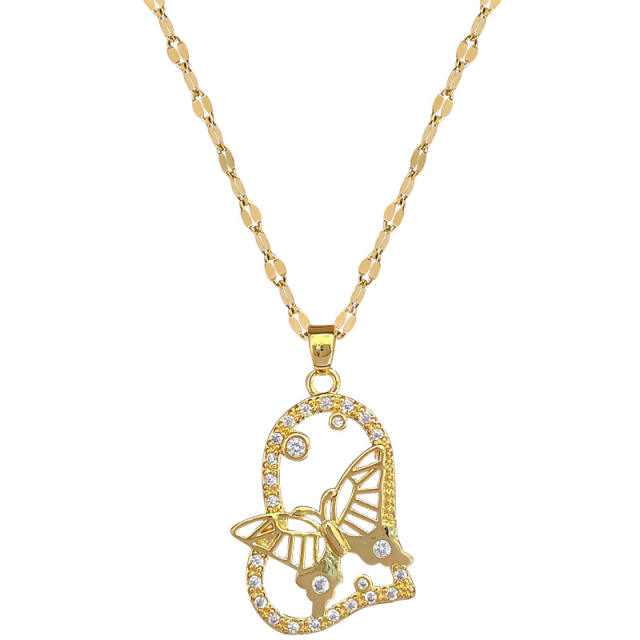 Elegant hollow heart butterfly pendant dainty stainless steel chain necklace