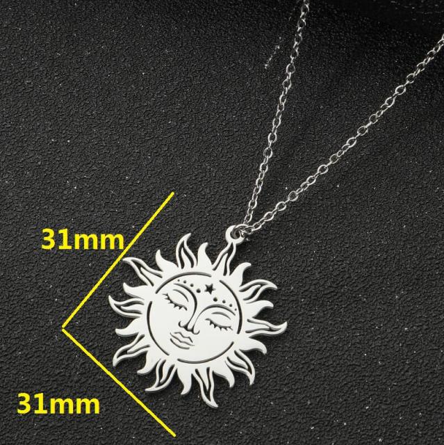 Dainty easy match sun moon pendnat stainless steel necklace