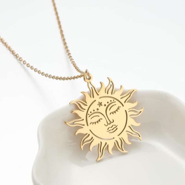 Classic sun heart moon pendant stainless steel dainty necklace