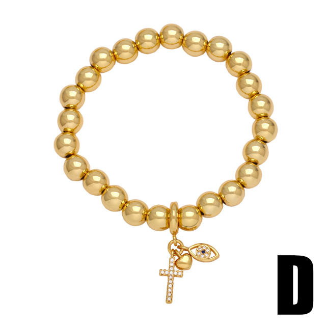 Easy match chunky gold plated ball beaded bracelet with virgin mary charm