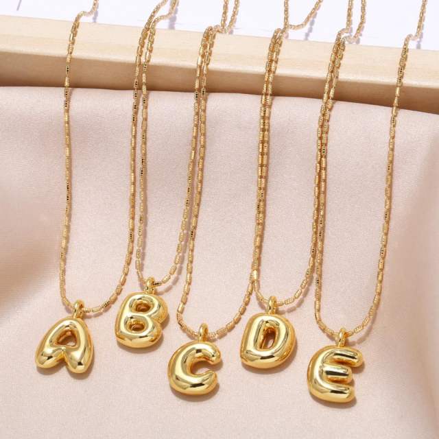 Chunky bubble initial letter charm gold plated copper necklace