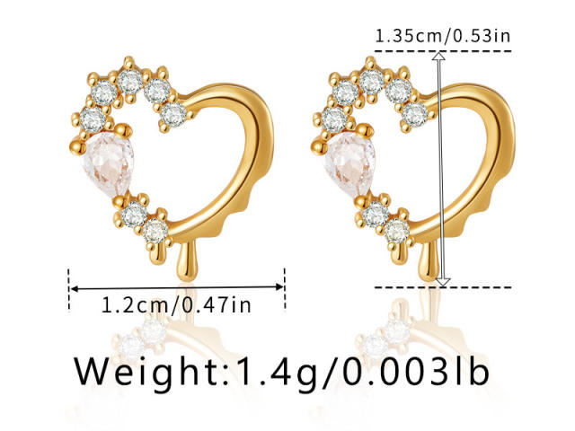 Delicate colorful cubic zircon setting heart bear easy match copper studs earrings collection