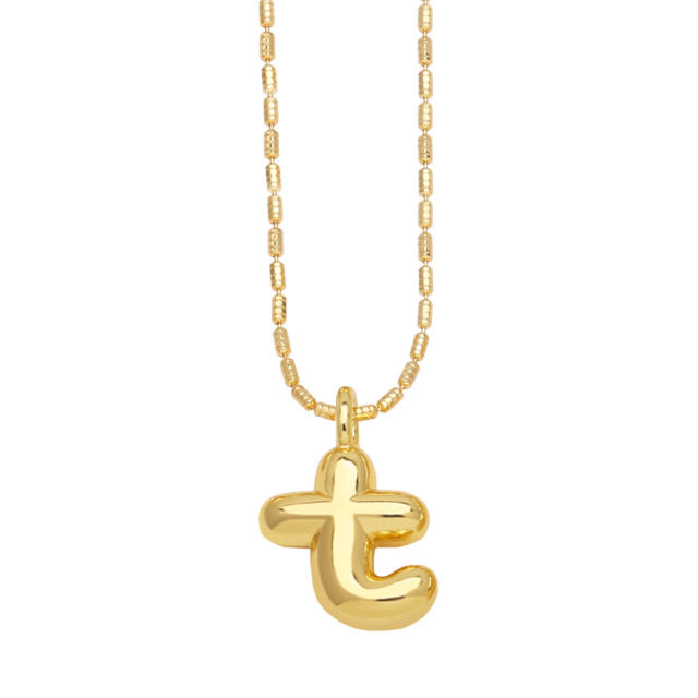 Chunky bubble initial letter charm gold plated copper necklace