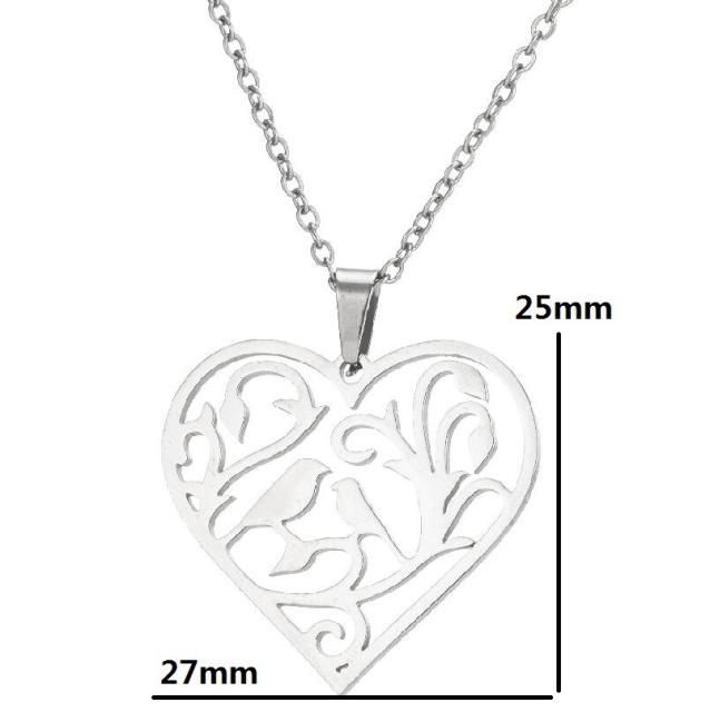 Vintage dainy hollow out sun heart stainless steel necklace