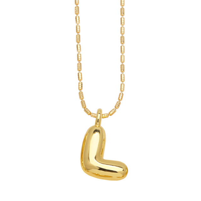 Chunky bubble initial letter charm gold plated copper necklace