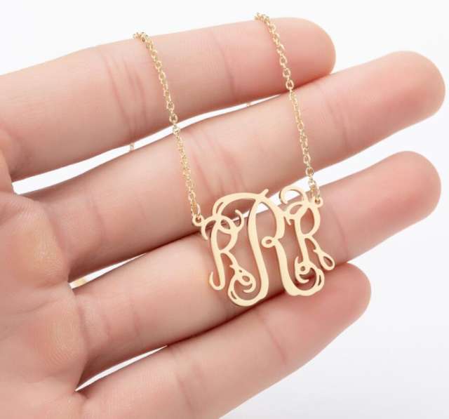 Personality monogram letter initial letter dainy stainless steel necklace