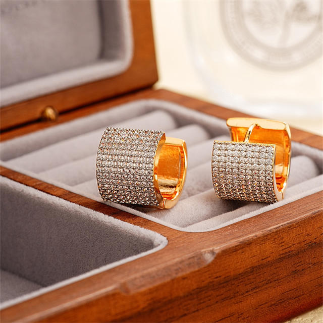 Gold plated copper full diamond huggie earrings collection