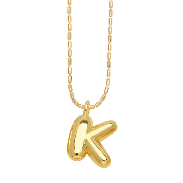 Chunky bubble initial letter charm gold plated copper necklace