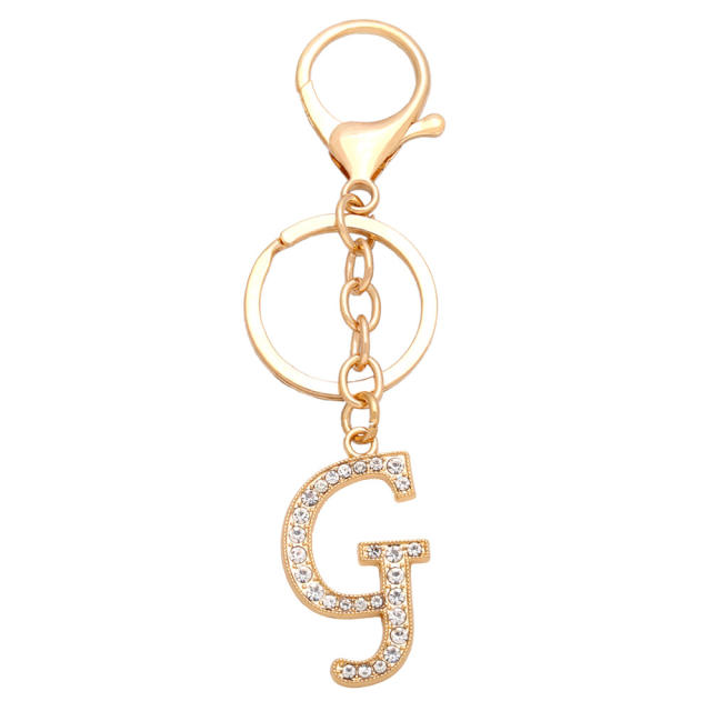 Elegant diamond initial letter charm alloy keychain