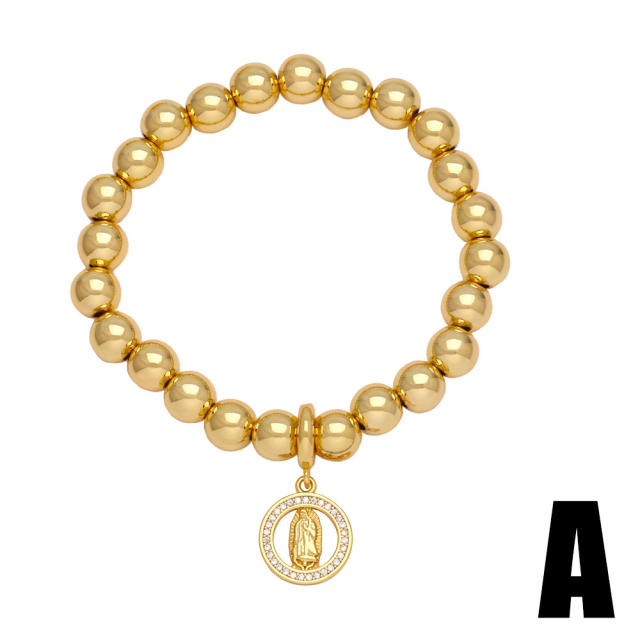 Easy match chunky gold plated ball beaded bracelet with virgin mary charm