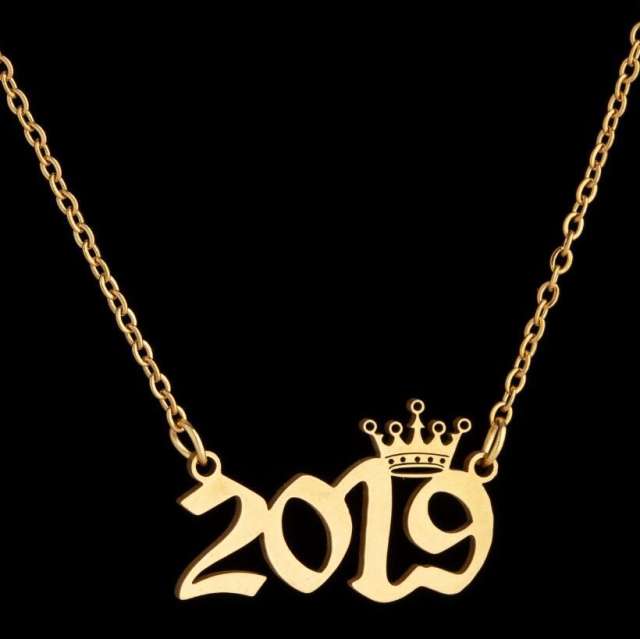 Dainty crown year number stainless steel necklace