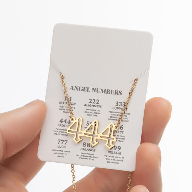 INS hollow out angel number stainless steel necklace
