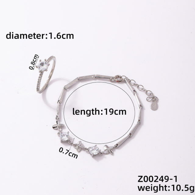 Hot sale colorful cubic zircon tennis bracelet rings set