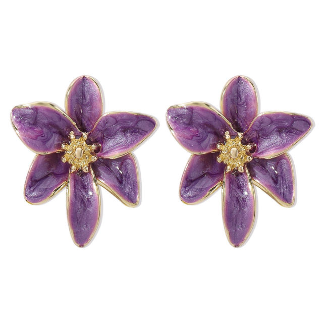 Elegant colorful enamel bloom flower alloy studs earrings