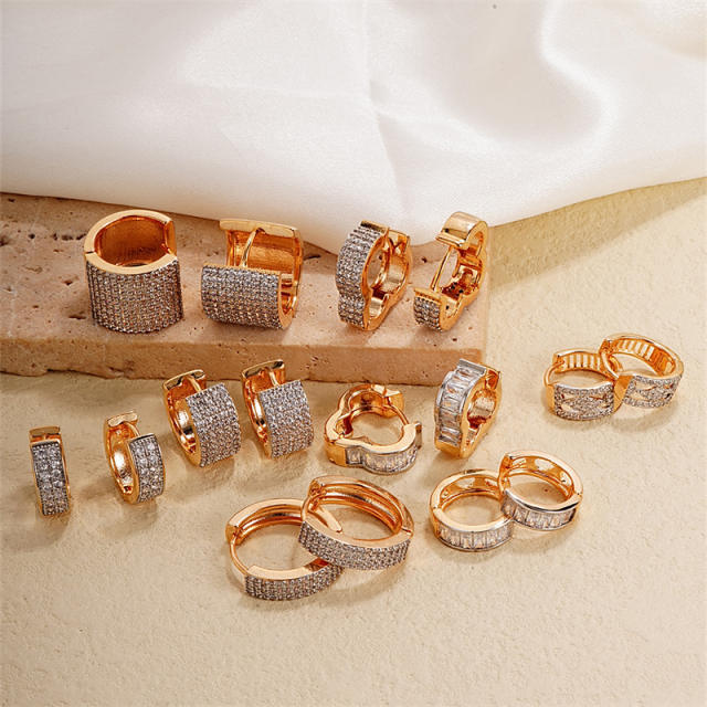 Gold plated copper full diamond huggie earrings collection