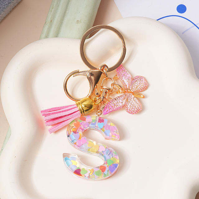 Spring summer gliter resin initial letter keychain