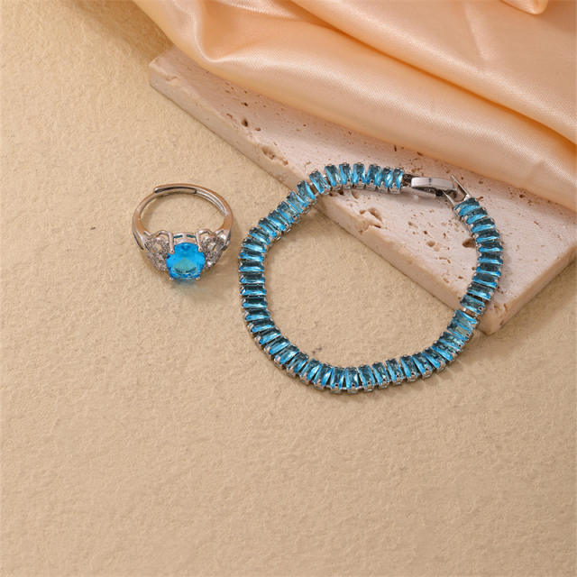 Hot sale colorful cubic zircon tennis bracelet rings set