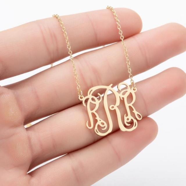 Personality monogram letter initial letter dainy stainless steel necklace