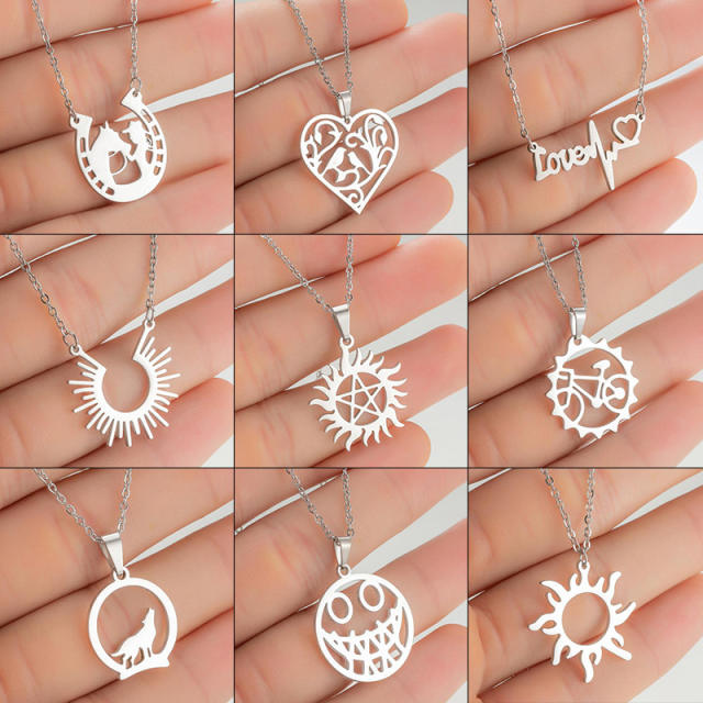 Vintage dainy hollow out sun heart stainless steel necklace