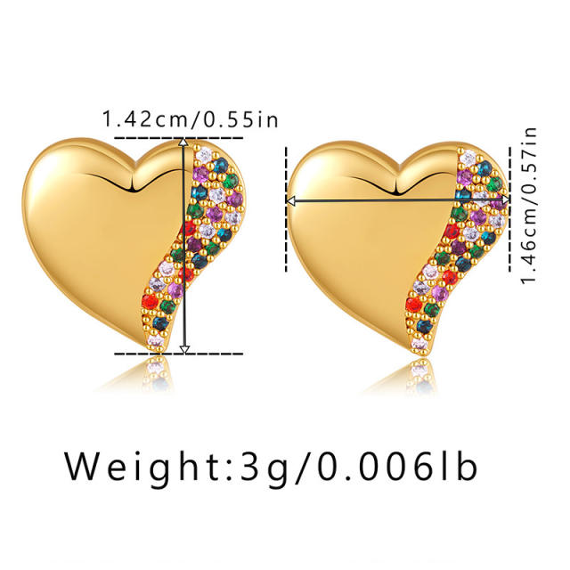 Delicate colorful cubic zircon setting heart bear easy match copper studs earrings collection